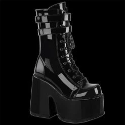 Demonia/Pleaser Shoes Demonia - CAMEL-250 Black Patent Faux Leather 2 Strap Boot