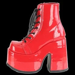 Demonia/Pleaser Shoes Demonia - Red Patent Faux Leather Platform Heel Boot Camel 203