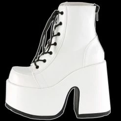 Demonia/Pleaser Shoes Demonia - White Faux Leather Platform Heel Boot Camel 203