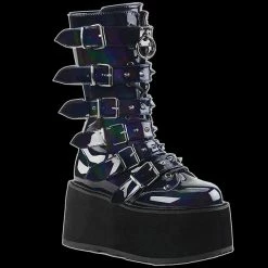 Demonia/Pleaser Shoes Demonia - DAMNED-225 Spiked Strap Black Hologram Patent Vegan Leather