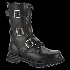 Demonia/Pleaser Shoes Demonia - Riot 12 Eyelet Black 3 Buckle Steel-Toe Boot