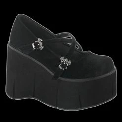 Demonia/Pleaser Shoes Demonia - Kera Black Velvet Bat Buckle Platform Wedge Shoe Shoes & Boots