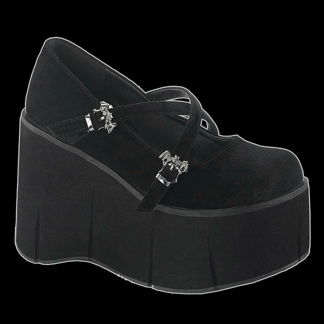 Demonia/Pleaser Shoes Demonia - Kera Black Velvet Bat Buckle Platform Wedge Shoe Shoes & Boots 3 Demonia/Pleaser Shoes Demonia - Kera Black Velvet Bat Buckle Platform Wedge Shoe Shoes & Boots