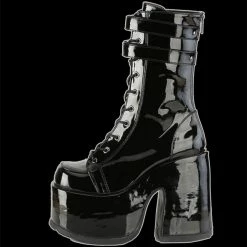 Demonia/Pleaser Shoes Demonia - CAMEL-250 Black Patent Faux Leather 2 Strap Boot