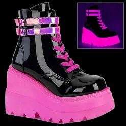 Demonia/Pleaser Shoes Shoes & Boots Demonia - SHAKER-52 Blk Pat-UV Neon Pink