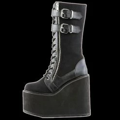 Demonia/Pleaser Shoes Demonia - TALL LACE UP SWING - 221 Black Vegan Leather Shoes & Boots